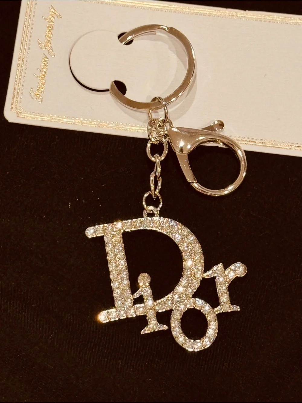 Bag Charm Crystal Monogram Keychain Silver Tone NWT